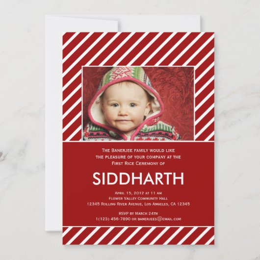 赤ストライプの招待状のアンナパラシャン 招待状 (正面)