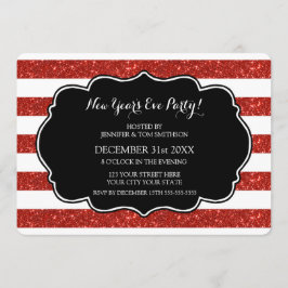 赤ストライプの新年会パーティー招待状 招待状