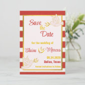 赤ストライプの白と金縁ど額 招待状 (スタンド正面)