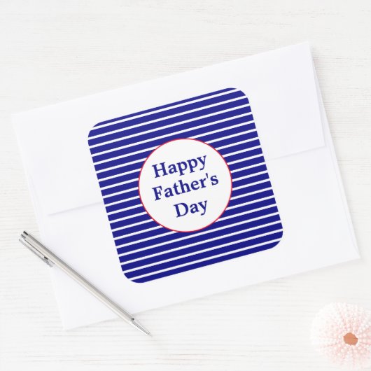赤ストライプの白と青の幸せな父の日 スクエアシール (封筒)