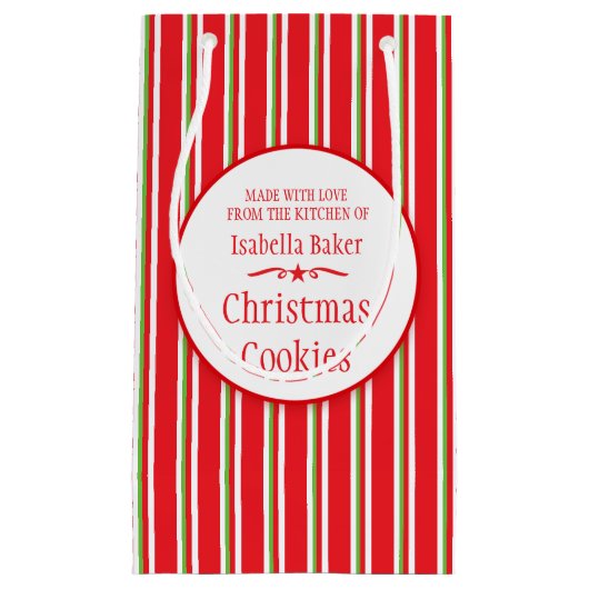 赤ストライプの緑のクッキー交換/ベーキング抱き枕 スモールペーパーバッグ (正面)