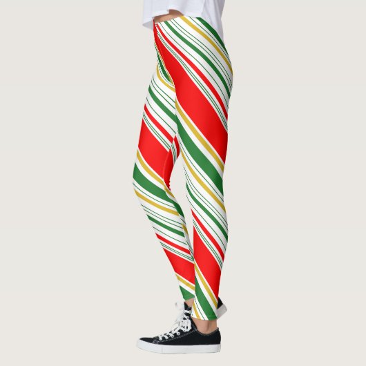 赤ストライプの緑金ゴールドクリスマス レギンス (左)