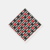 赤ストライプの黒ラブハートパターンデザイン スタンダードカクテルナプキン (角)