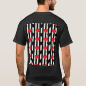 赤ストライプの黒ラブハートパターンデザイン Tシャツ (裏面)