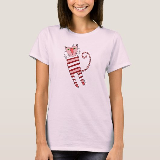 赤ストライプシャツPJ CAT - Tシャツ (正面)