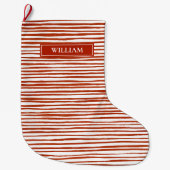 赤ストライプパーソナライズされた ラージクリスマスストッキング (正面)