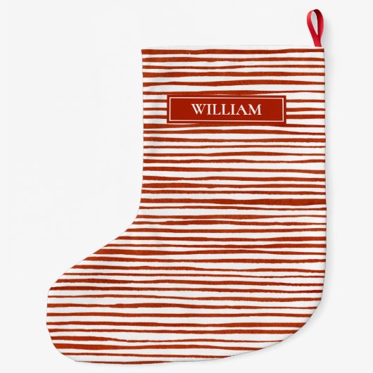 赤ストライプパーソナライズされた ラージクリスマスストッキング (裏面)