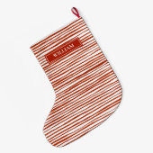 赤ストライプパーソナライズされた ラージクリスマスストッキング (裏面 (吊り時))