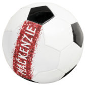 赤ストライプモノグラム名パーソナライズされた サッカーボール (3/4)