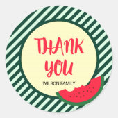 赤ストライプ緑スイカ付き緑のスイカありがとう ラウンドシール (正面)