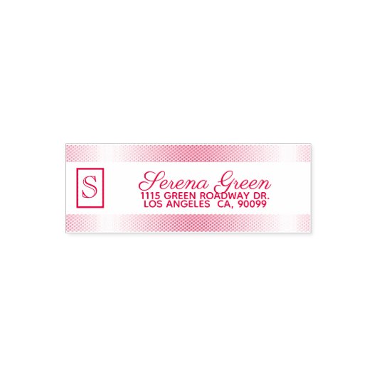 赤ストライプ線とモノグラム セルフインキングスタンプ (デザイン)