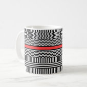 赤ストライプ色の白黒 コーヒーマグカップ (正面左)