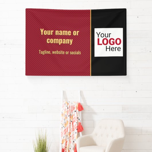 赤ストライプ色/黒のビジネス頭が切れる情報 横断幕 (インサイチュ)