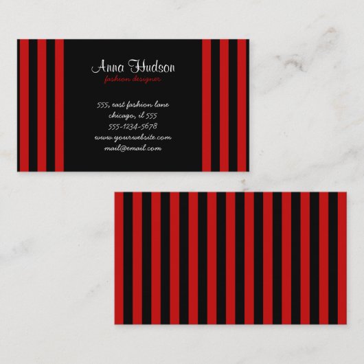 赤ストライプ色、黒ストライプ色、パタストライプのーン、線 名刺 (正面/裏面)