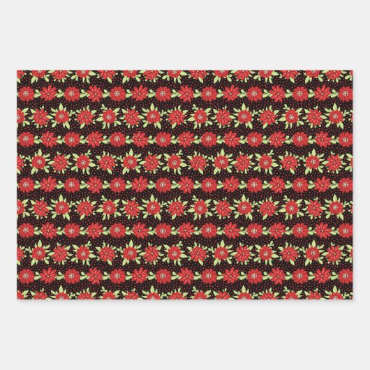 赤ストライプ花フローラ ラッピングペーパーシート (正面3)