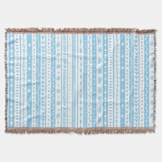 赤ストライプ青と白のフローラ スローブランケット (正面)