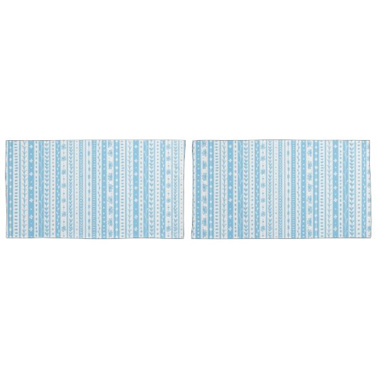 赤ストライプ青と白のフローラ 枕カバー (正面-セット)