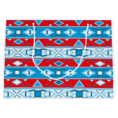 赤ストライプ青の白の幾何学的な形状 ラージペーパーバッグ (正面)