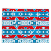 赤ストライプ青の白の幾何学的な形状 ラージペーパーバッグ (裏面)