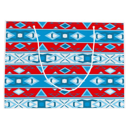 赤ストライプ青の白の幾何学的な形状 ラージペーパーバッグ (裏面)