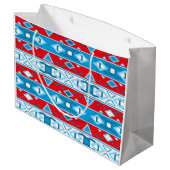 赤ストライプ青の白の幾何学的な形状 ラージペーパーバッグ (裏面アングル)