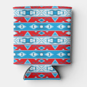 赤ストライプ青の白の幾何学的な形状 缶クーラー (正面)