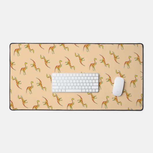 赤ストライプ黄恐竜の模様 デスクマット (キーボード&マウス)