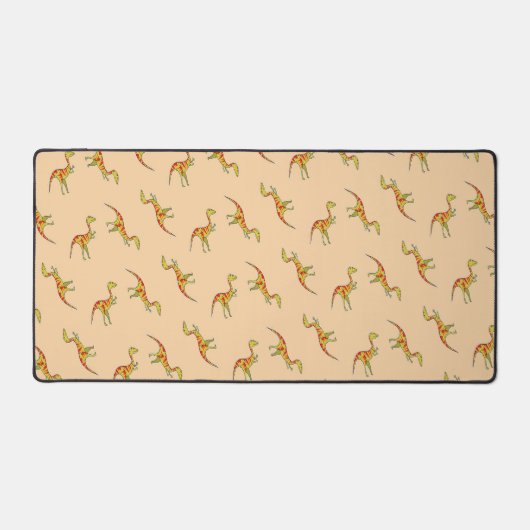 赤ストライプ黄恐竜の模様 デスクマット (正面)