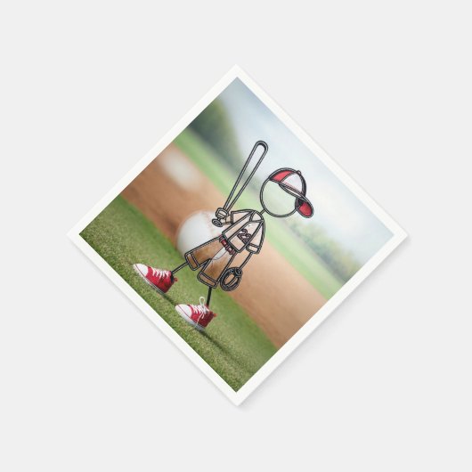 赤スニーカーにフィギュア野球選手を付ける スタンダードカクテルナプキン (角)