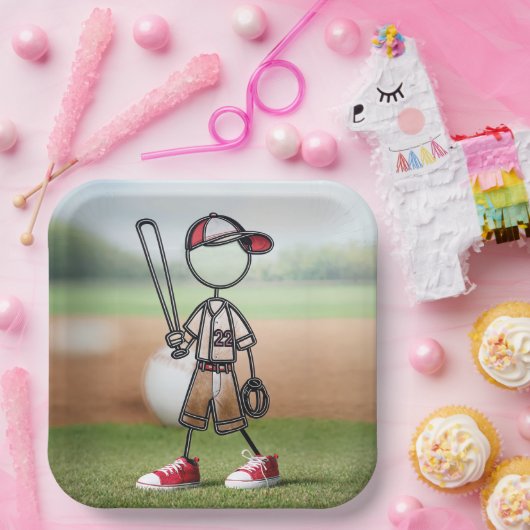 赤スニーカーにフィギュア野球選手を付ける ペーパープレート (パーティー)