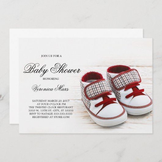 赤スニーカーの赤ちゃんシャワーの招待状 招待状 (正面/裏面)