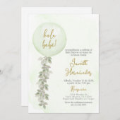 赤スペインのちゃんシャワーセージ緑のバルーン 招待状 (正面/裏面)