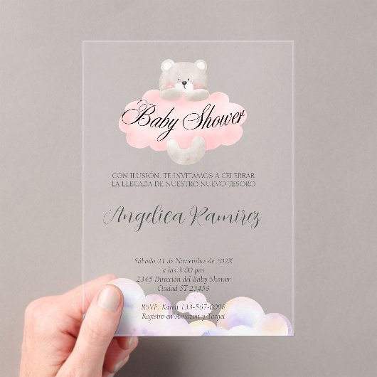 赤スペインのちゃんシャワーベアテーマクラウドギフトレジストリ アクリル招待状 (インサイチュ (ポータブル))