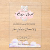 赤スペインのちゃんシャワーベアテーマクラウドギフトレジストリ アクリル招待状 (正面)