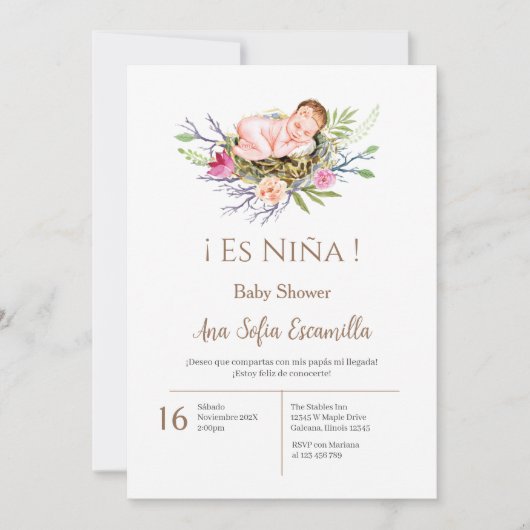 赤スペインのちゃんシャワー女子の招待 招待状 (正面)