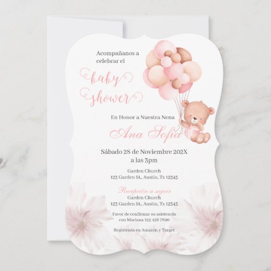 赤スペインのちゃんシャワー招待状ピンクベアーガール 招待状 (正面)