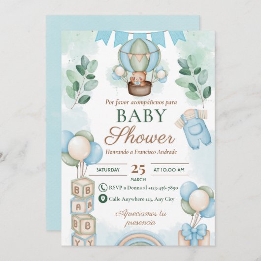 赤スペインのちゃんシャワー 招待状 (正面/裏面)