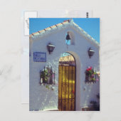 赤スペインのスタイルドア、マルベーラ花 ポストカード (正面/裏面)