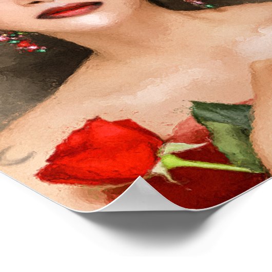 赤スペインのデジタルアートの女性 ポスター (角)