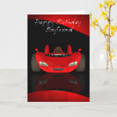 赤スポーツカー付ボーイフレンド誕生日カード カード (黄色い花)