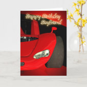 赤スポーツカー付ボーイフレンド誕生日カード カード (黄色い花)