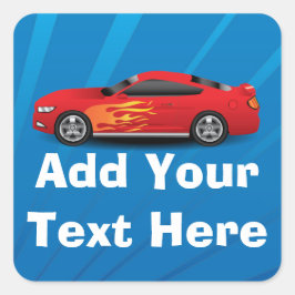 赤スポーツカー炎キッズ少年パーソナライズされた/学校 スクエアシール