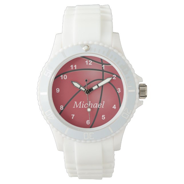 赤スポーツバスケットボール | DIY名 腕時計 (正面)