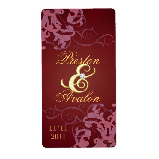 赤スワール金ゴールド宝石結婚付きワインラベル ラベル (正面)