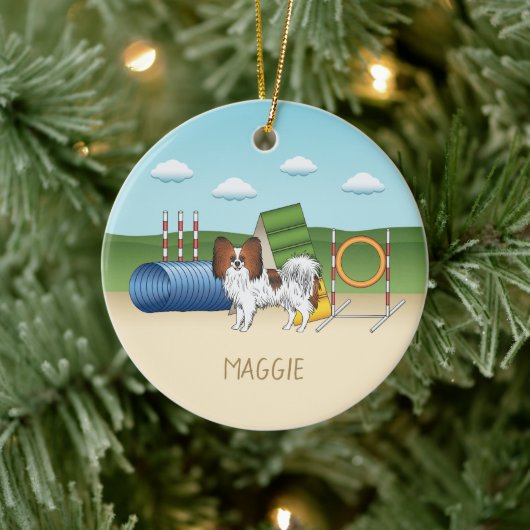 赤セーブルパピヨンアジリティドッグ名前をカスタムする セラミックオーナメント (ツリー)