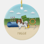 赤セーブルパピヨンアジリティドッグ名前をカスタムする セラミックオーナメント (裏面)