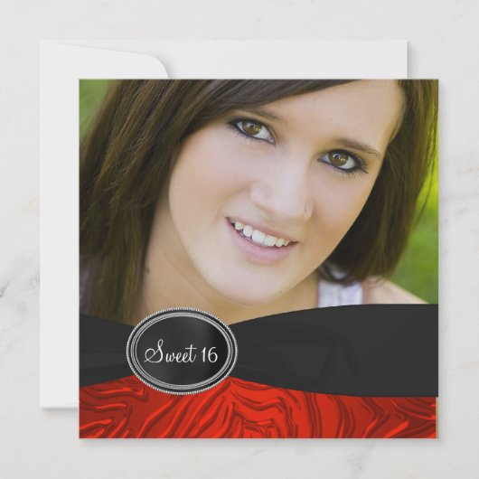 赤ゼブラ写真甘い16誕生日パーティー 招待状 (正面)