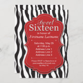 赤ゼブラ柄のスイート16バースデー招待状 招待状 (正面/裏面)