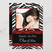 赤ゼブラ輝く女子卒業式パーティー 招待状 (正面/裏面)