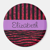 赤ゼブラ，赤グリッター，赤ストライプいゼブラ，あなたの名前 マグネット (正面)